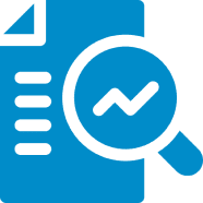 Document with magnifying glass and graph.