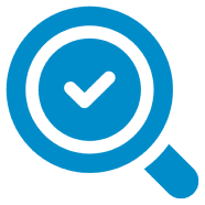 Magnifying glass with check mark icon.